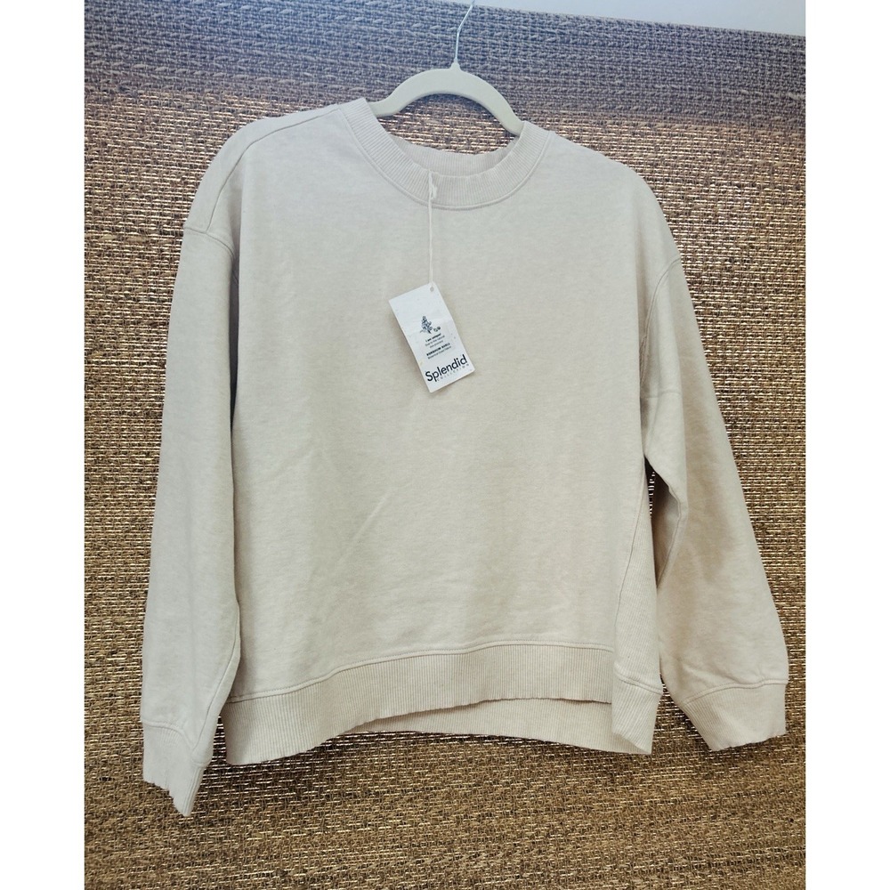 SPLENDID Crewneck Pullover Women's Sweatshirt Top Med RS2K780 Beige neutral